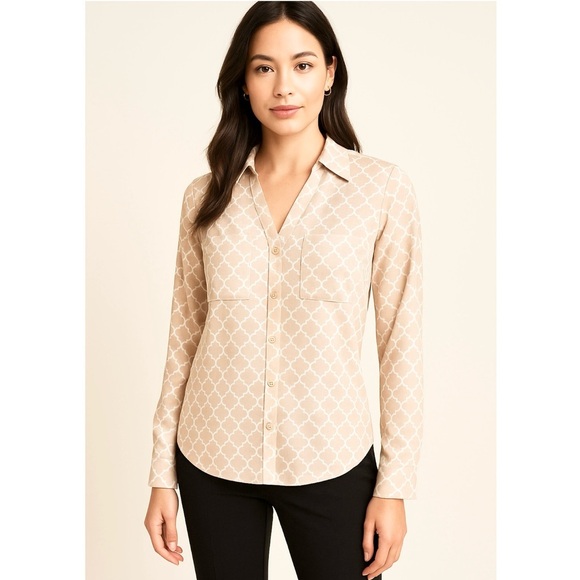 EXPRESS Portofino Tile Print Button Front Blouse - Picture 2 of 7